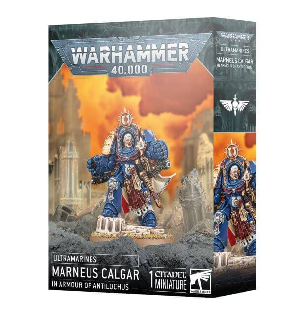 Warhammer 40K package showing Space Marine Ultramarines Marneus Calgar