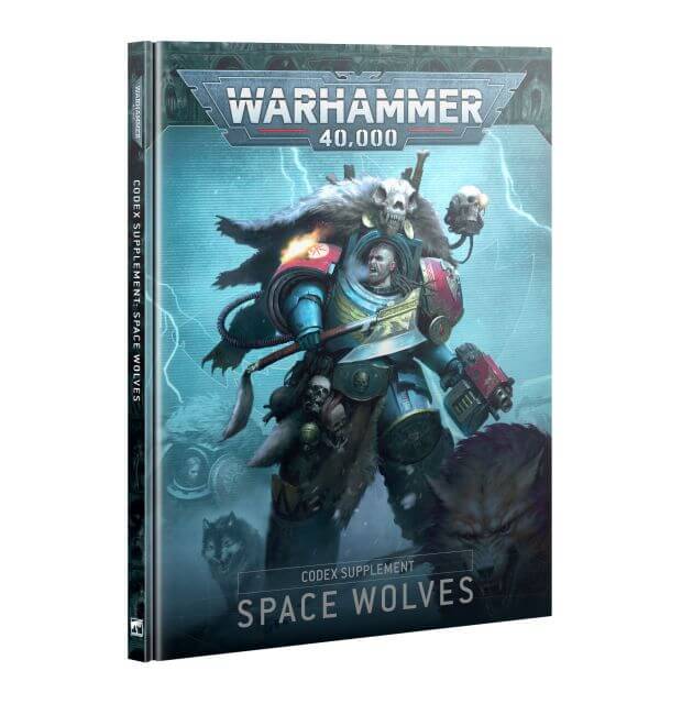 Warhammer 40,000 Space Wolves Codex book on a white background
