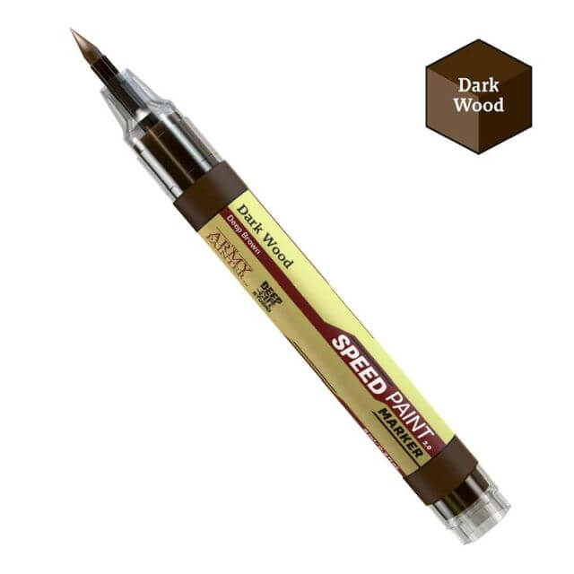 Speed paint marker for dark wood with a brown cap and body on a white background