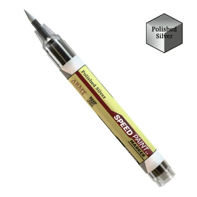 Speed paint marker with 'Polished Silver' color option on a white background