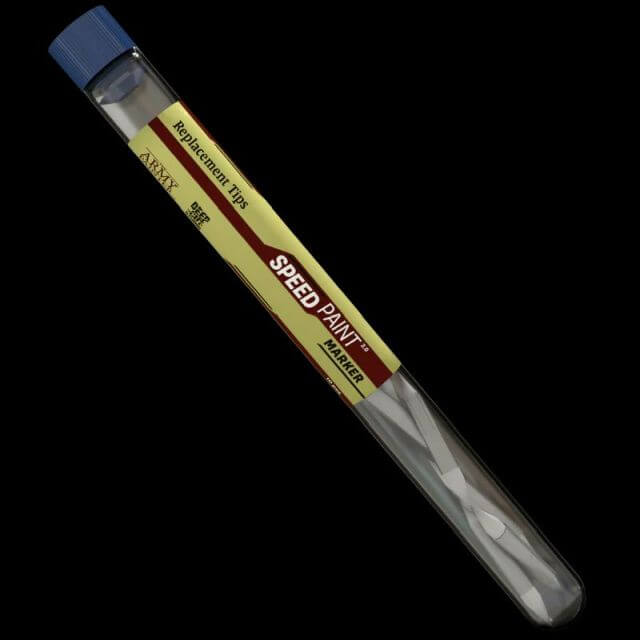 Speed Paint marker with blue cap on a black background