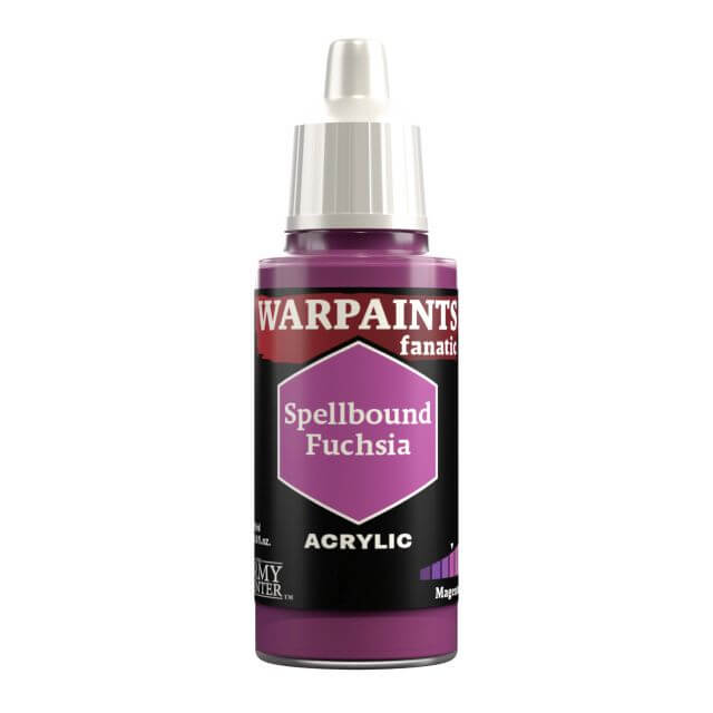 A bottle of Warpaints Fanatic Spellbound Fuchsia acrylic paint.