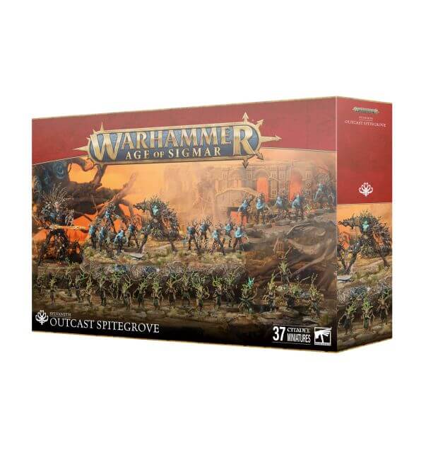 Warhammer Age of Sigmar game box featuring Outcast Spitegrove on a white background