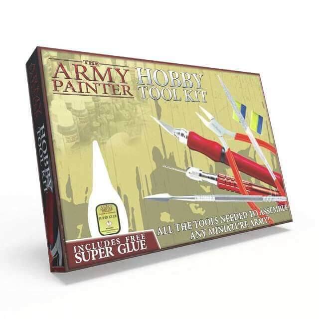 Packaging for the Army Painter Hobby Tool kit, showing many tools to make model assembly and sculpting easier. 