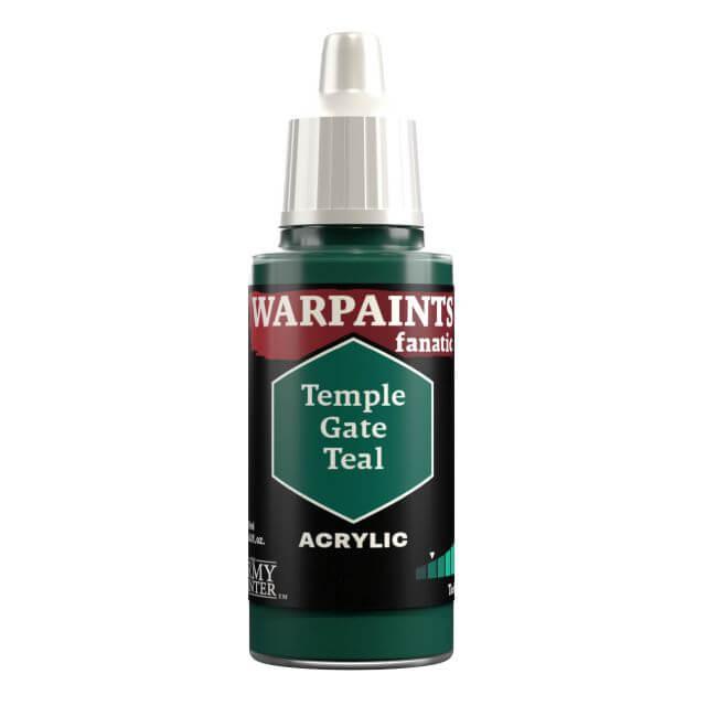A bottle of Warpaints Fanatic Temple Gate Teal acrylic paint.