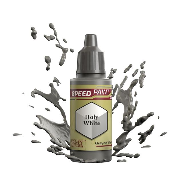 A bottle of 'Holy White' speed paint from The Army Painter, designed for miniature model painting.