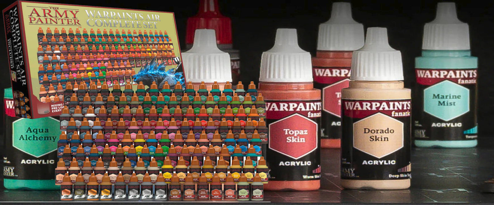 The Army Painter Banner showing a large selection of their paints.