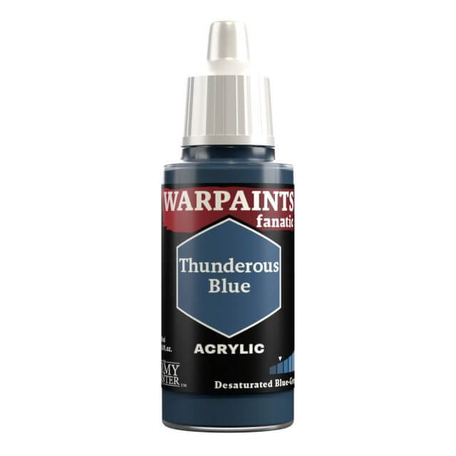 A bottle of Warpaints Fanatic Thunderous Blue acrylic paint.