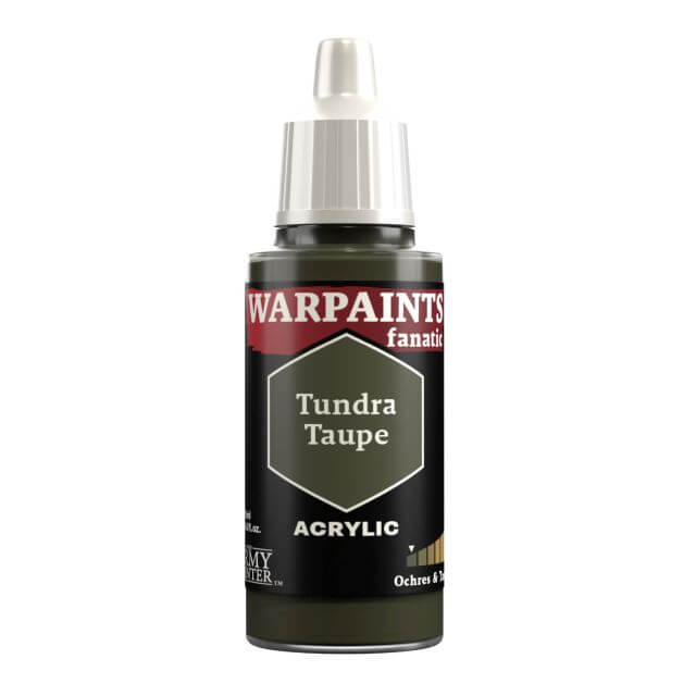 A bottle of Warpaints Fanatic Tundra Taupe acrylic paint.