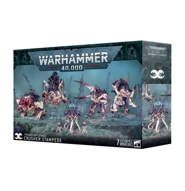 Warhammer 40,000 game box with miniature figures on a white background