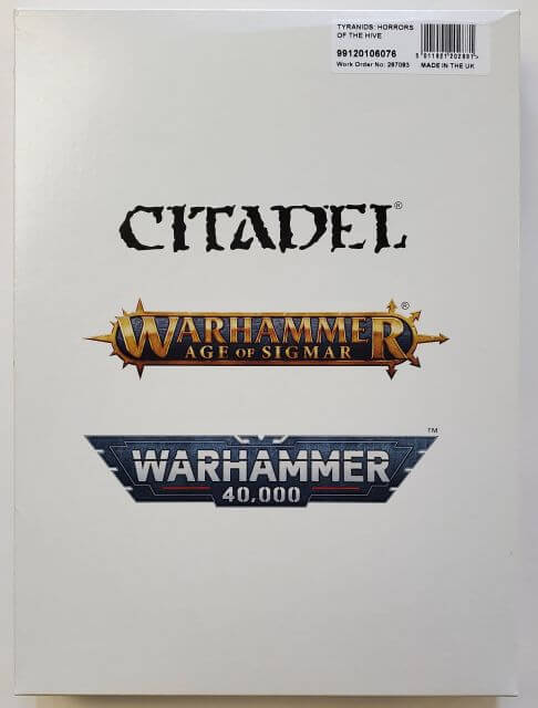 Packaging for Citadel Warhammer 40,000 Tyranids Horrors of the Hive miniature kit featuring logos and product name.