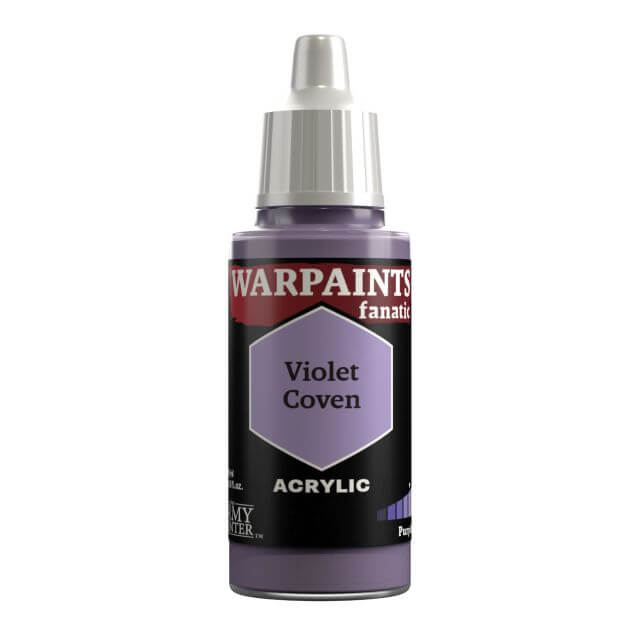 A bottle of Warpaints Fanatic Violet Coven acrylic paint.