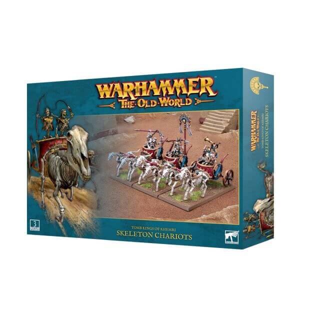 Packaging for the Warhammer The Old World Khemri Skeleton chariots in formation for battle. 