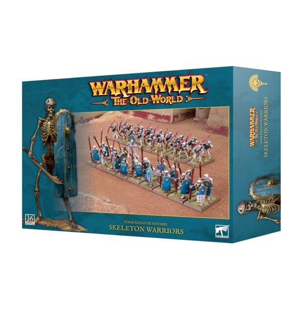 Product packaging for Warhammer The Old World Skeleton Warriors miniature figures, displaying the box art with the miniatures and the text 'SKELETON WARRIORS'.