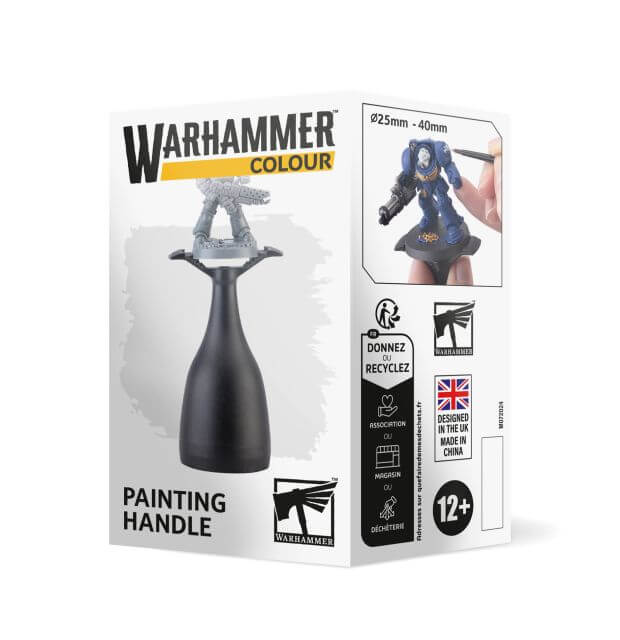 Warhammer painting handle packaging with figurines on a white background