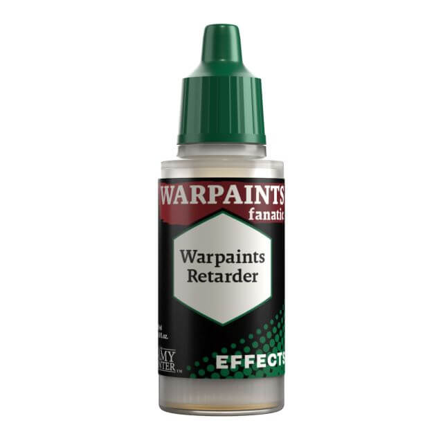 A bottle of Warpaints Fanatic Effects: Retarder by The Army Painter, designed to prolong drying time for paint.
