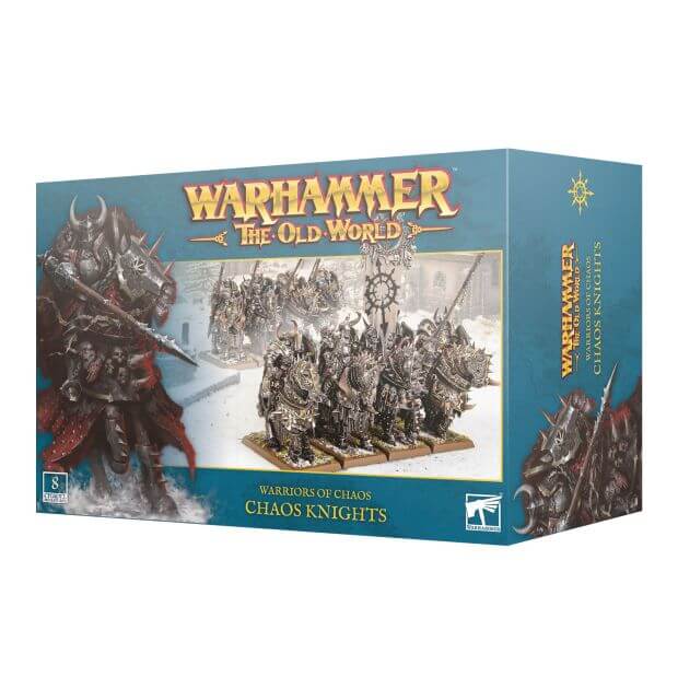 Warhammer: The Old World - Warriors of Chaos / Chaos Knights box set, featuring illustrated fantasy battle artwork and product branding on a clean white background.