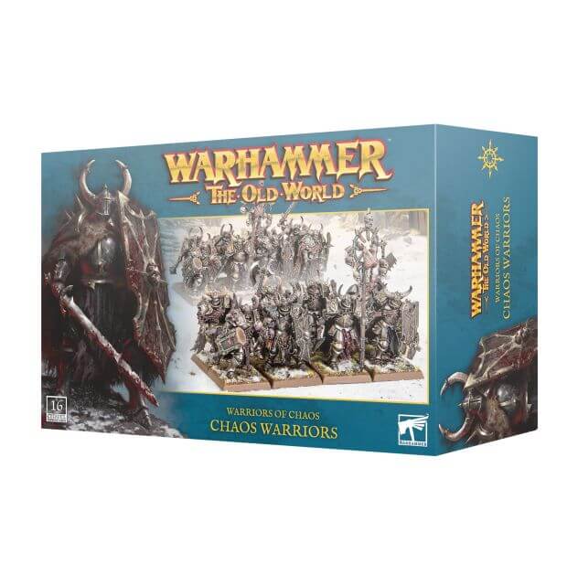 Warhammer: The Old World - Warriors of Chaos box set, showing the blue retail packaging with fantasy warrior artwork and miniatures pictured on the front.