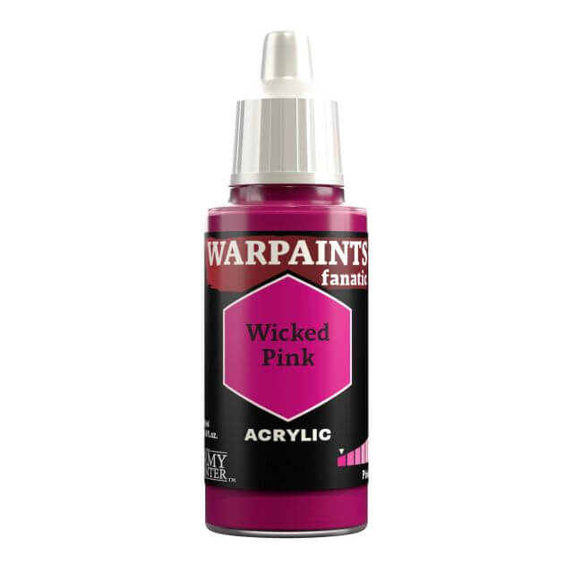 A bottle of Warpaints Fanatic Wicked Pink acrylic paint.