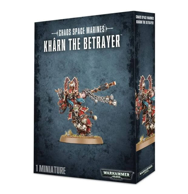 Warhammer 40K
Chaos Space Marines 
Kharn the Betrayer packaging on white background. 
