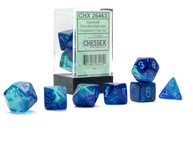 Gemini Blue-Blue with Light Blue Luminary Polyhedral Set