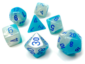 Gemini Pearl Turquoise-White with Blue Luminary Polyhedral Set