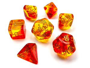 Gemini Translucent Red-Yellow with Gold Polyhedral Set