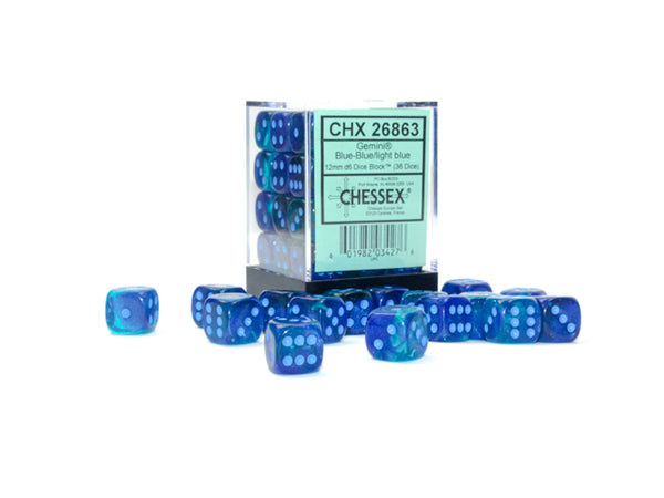 Gemini Blue-Blue with Light Blue Luminary 12mm d6 - Armada Games