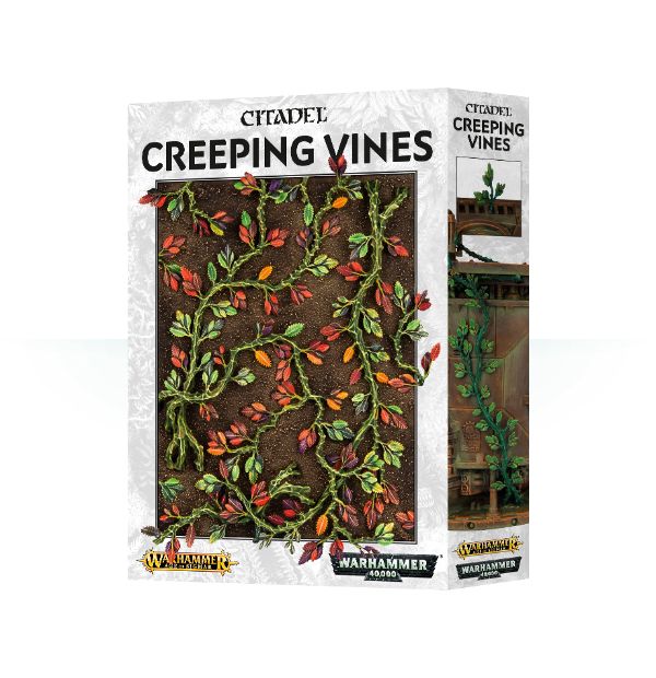 Packaging for Citadel Creeping Vines, showing the product which consists of flexible, multicolored vines designed for use in miniature model scenery.