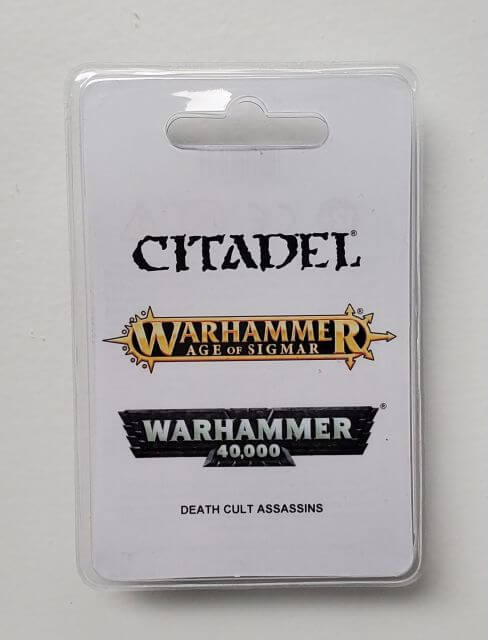 Packaging of Citadel Warhammer 40,000 Adepta Sororitas Death Cult Assassins resin cast kit.