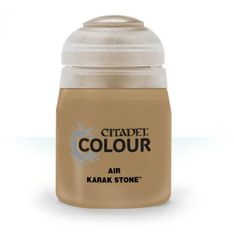 A 24ml bottle of Citadel Colour Air paint in the shade 'Karak Stone'.