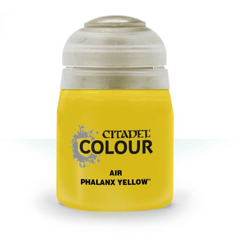 A pot of Citadel Colour air paint in Phalanx Yellow.