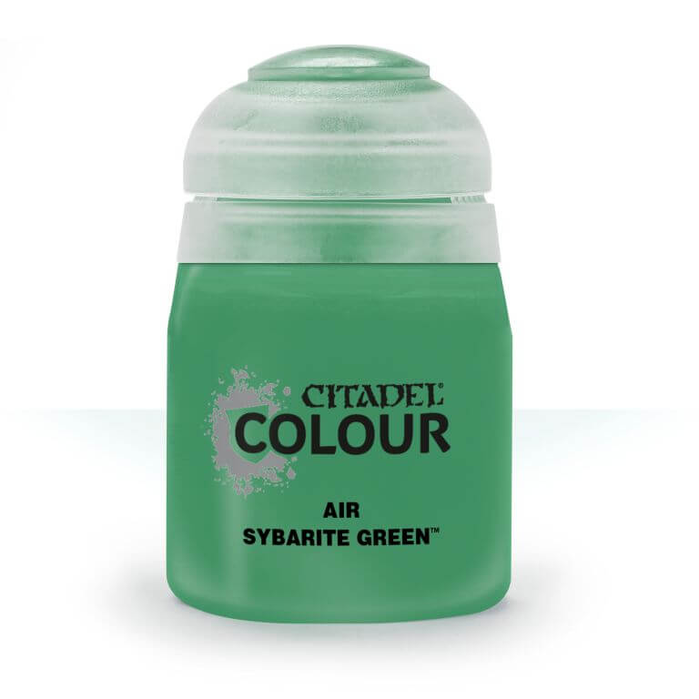 A 24ml container of Citadel Colour airbrush paint in Sybarite Green.