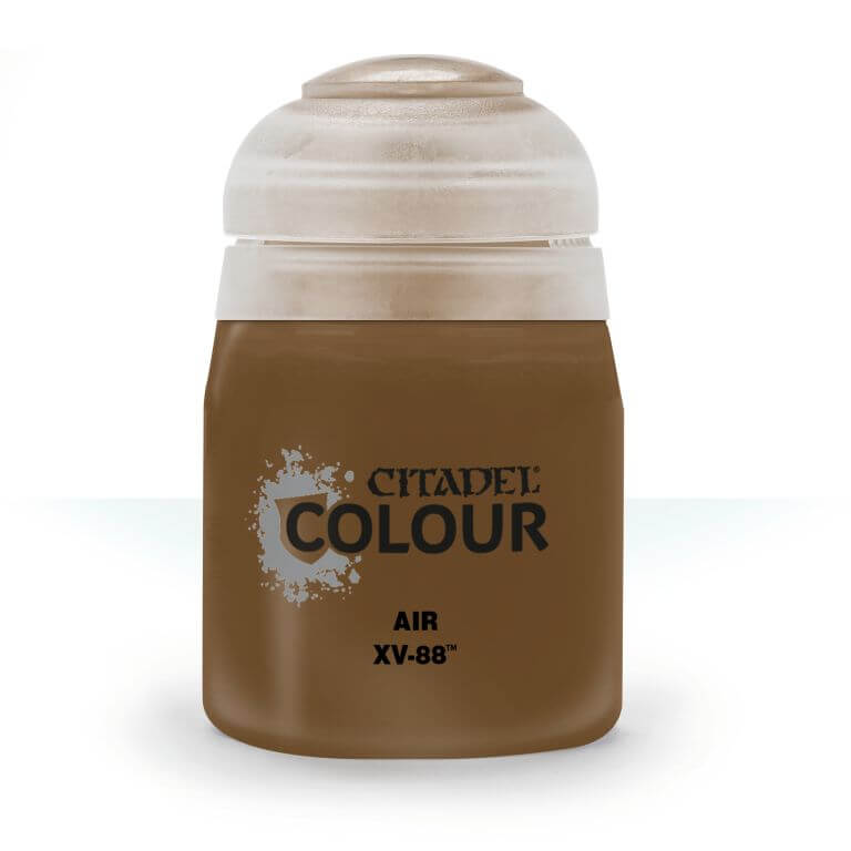 A 24ml container of Citadel Colour Air paint in a brown shade, labeled 'AIR XV-88'.