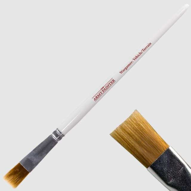 Picture of Army Painter Vehicle / Terrain brush, with close up of the bristles. 