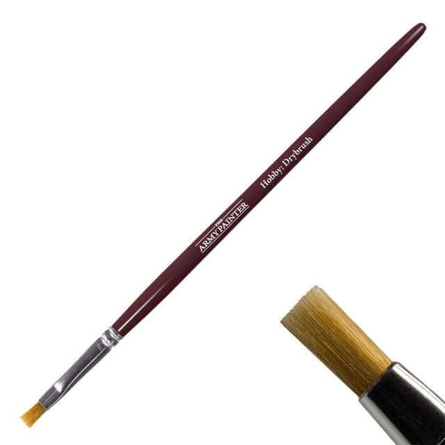 Picture of Army Painter Hobby Drybrush brush, with close up of the bristles. 