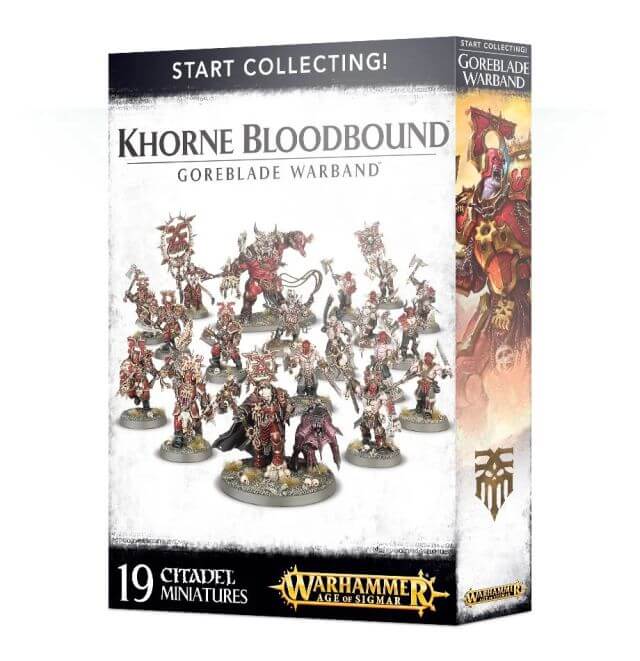 Package for the Khorne Bloodbound Goreblade Warband showing the models within. 