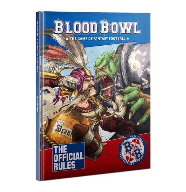 Cover of the Blood Bowl Second Season Rulebook featuring illustrated game action with fantasy characters.