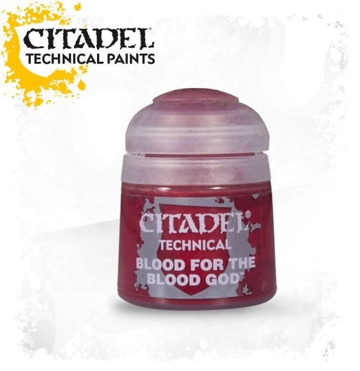 A pot of Citadel Technical paints labeled 'Blood for the Blood God' with a gloss finish.
