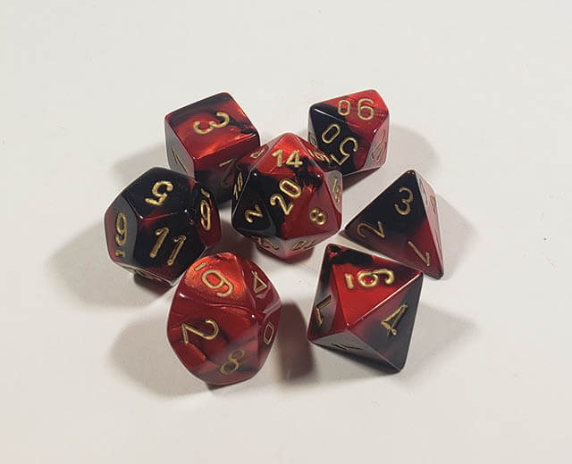 Gemini Black-Red with Gold Polyhedral Set