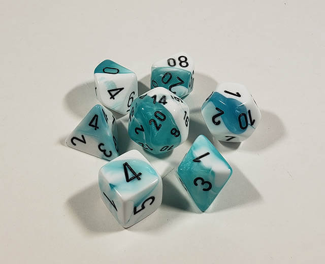 Gemini Teal-White with Black Polyhedral Set