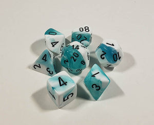 Gemini Teal-White with Black Polyhedral Set