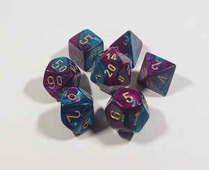 Gemini Purple-Teal with Gold Polyhedral Set
