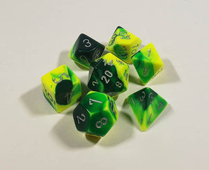 Gemini Green-Yellow with Silver Polyhedral Set