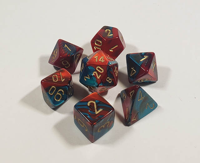 Gemini Red-Teal with Gold Polyhedral Set