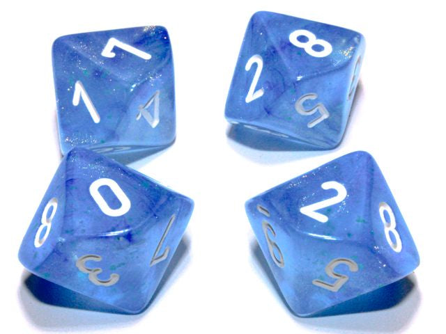 The chessex borealis Sky Blue with white d10 dice set.
