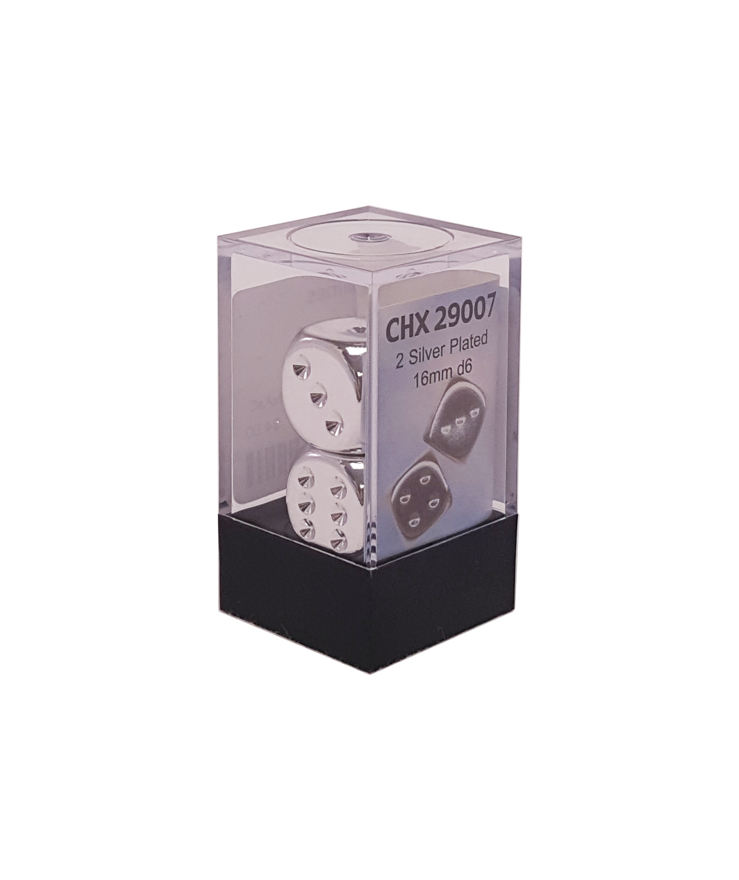 Packaging for the Chessex Metal Pair of d6 - Silver