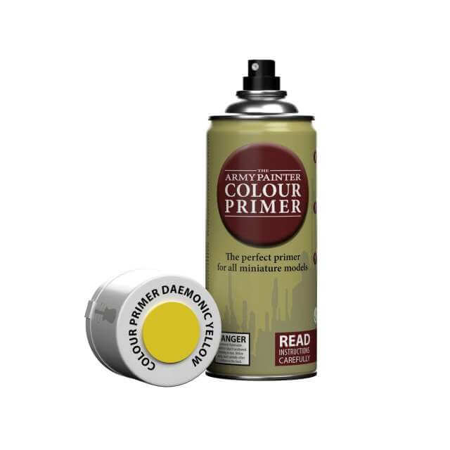 A can of Army Painter spray Daemonic Yellow. 