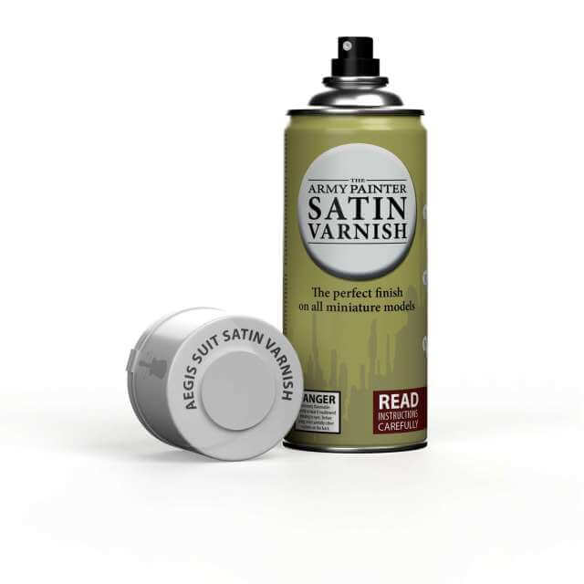A can of Army Painter spray Satin Varnish. 