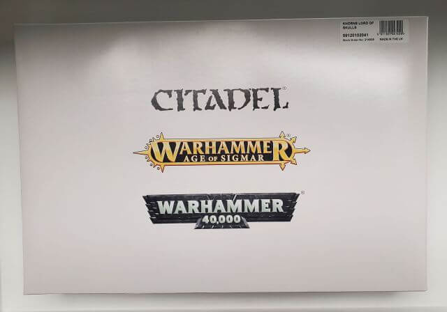 Packaging for Citadel Warhammer 40,000 Khorne Lord of Skulls model kit, showing the product name and branding.